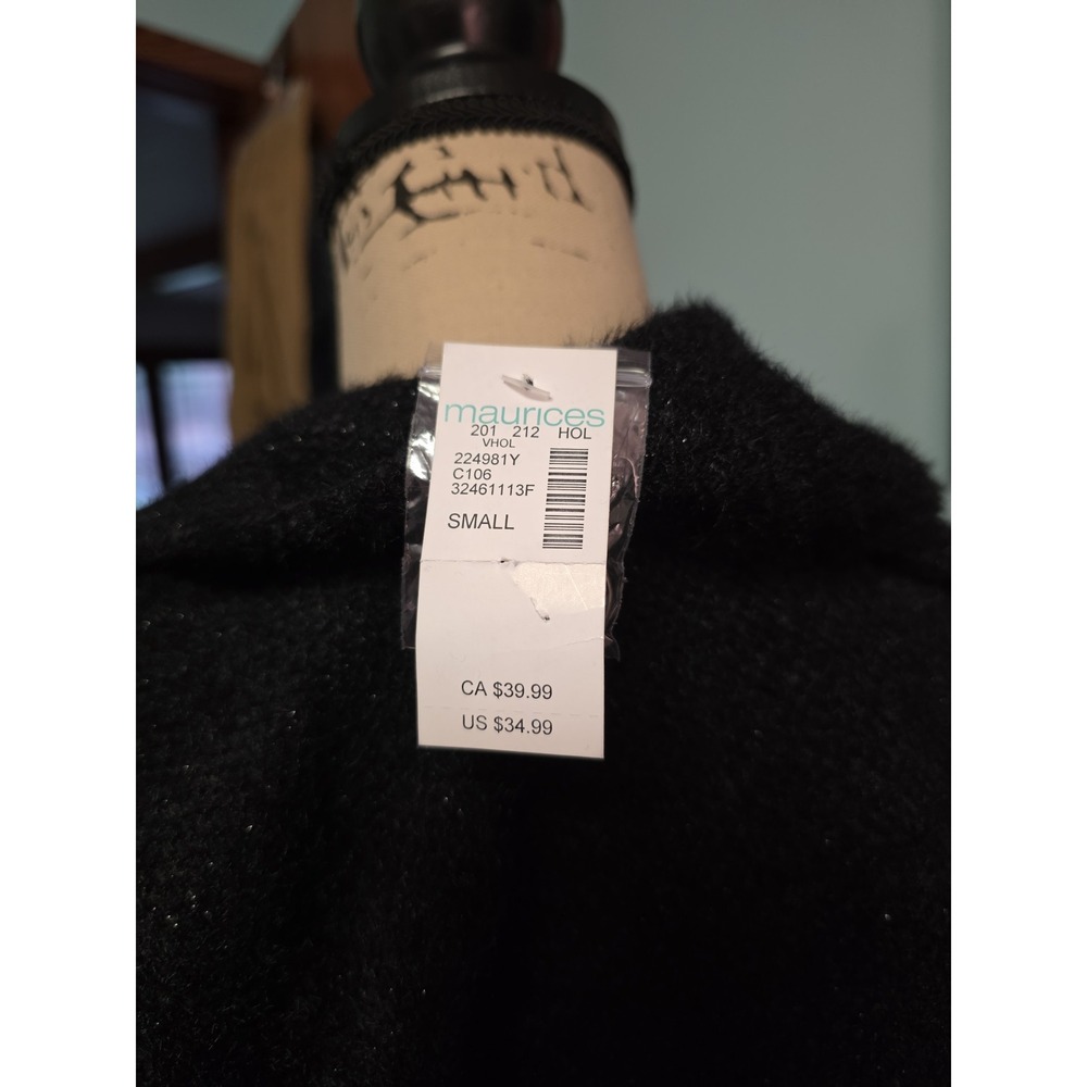 Maurices Black Cowl Neck Asymmetrical Hem Shimmer Knit Sweater Small NWT - Picture 4 of 5
